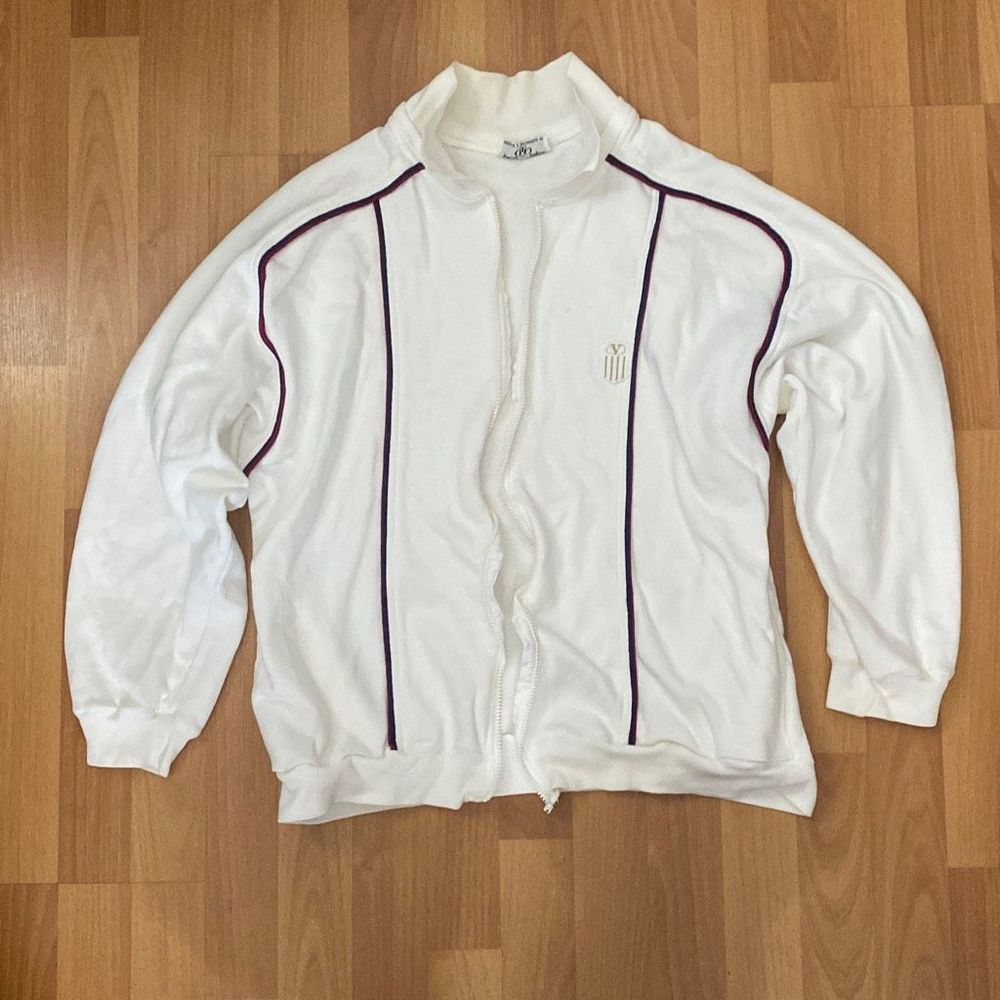 Valentino Sports White Red Blue Sweater Pockets Zip Up Men Large Made In Italy